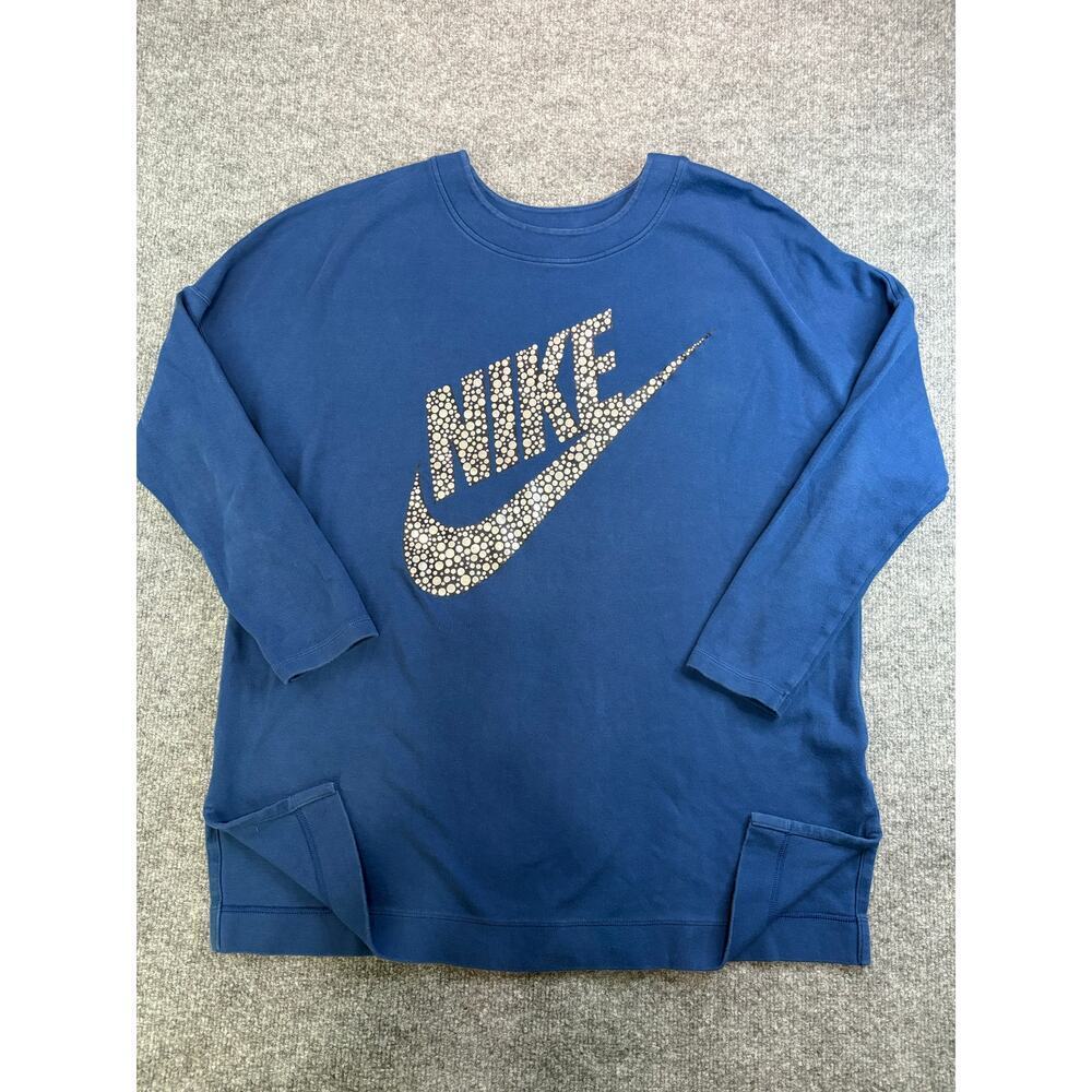 Nike Women’s Blue sweatshirt silver logo 3/4 length sleeve size XL Split Hem